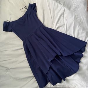 Navy Blue Off the Shoulder High-Low Dress